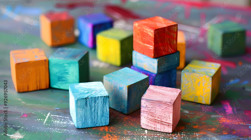 Colorful painted model cubes. Colorful painted model cubes.