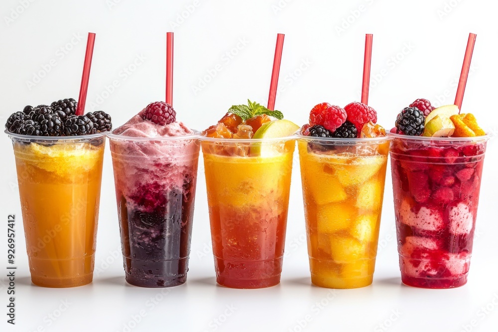 Juices and Floats in Plastic Cup on white background created with Generative AI Juices and Floats in Plastic Cup on white background created with Generative AI