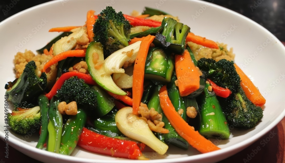 Vibrant stirfry in a bowl ready to be savored Vibrant stirfry in a bowl ready to be savored