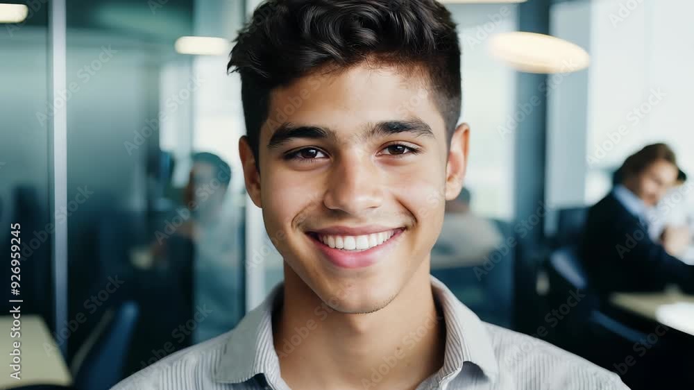 Young businessman in modern office environment. Video portrait Young businessman in modern office environment. Video portrait
