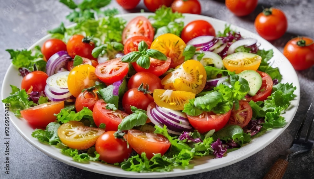 Freshly prepared garden salad ready to serve Freshly prepared garden salad ready to serve