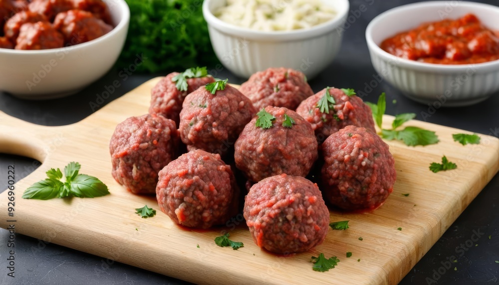 Homemade meatballs ready for the oven Homemade meatballs ready for the oven
