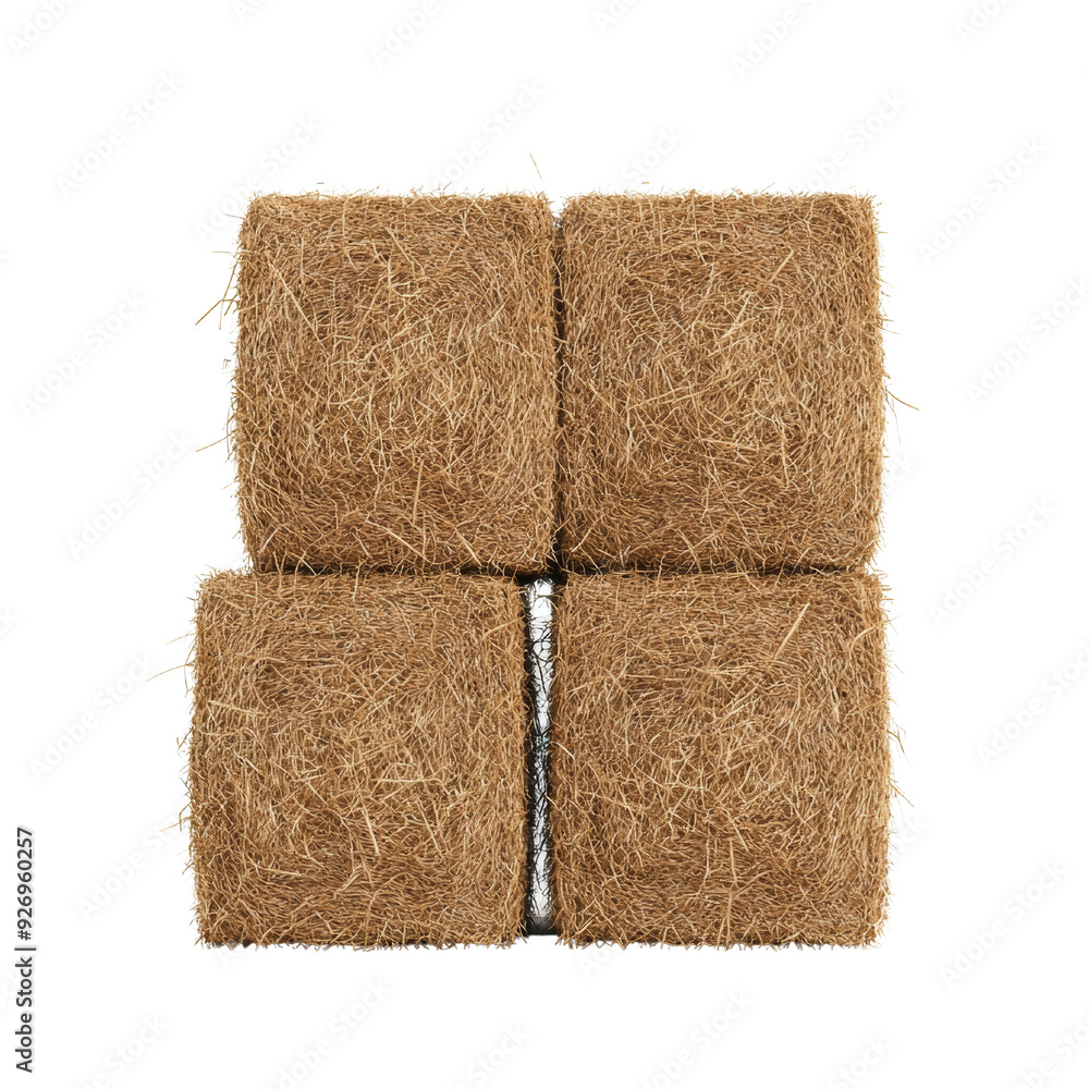 Four square bales of straw stacked together, showcasing natural texture and earthy tones. Ideal for agricultural, farming, or rustic decor themes. Four square bales of straw stacked together, showcasing natural texture and earthy tones. Ideal for agricultural, farming, or rustic decor themes.