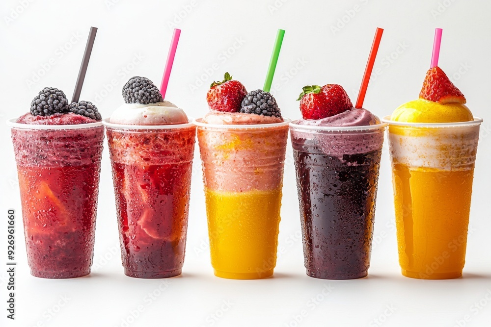 Juices and Floats in Plastic Cup on white background created with Generative AI Juices and Floats in Plastic Cup on white background created with Generative AI