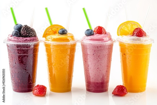 Juices and Floats in Plastic Cup on white background created with Generative AI