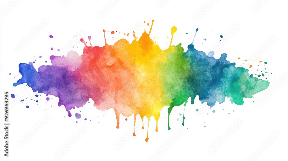 Fototapeta premium A vibrant rainbow splash in watercolor, bringing color and charm to any white canvas, perfect for modern decor.