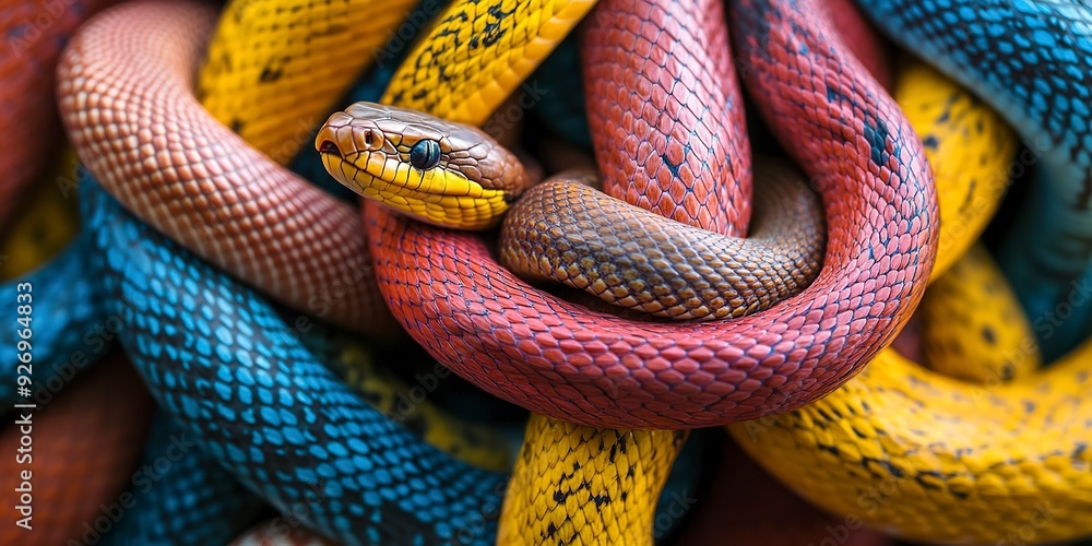 Fototapeta premium Close up of snakes tangled together 