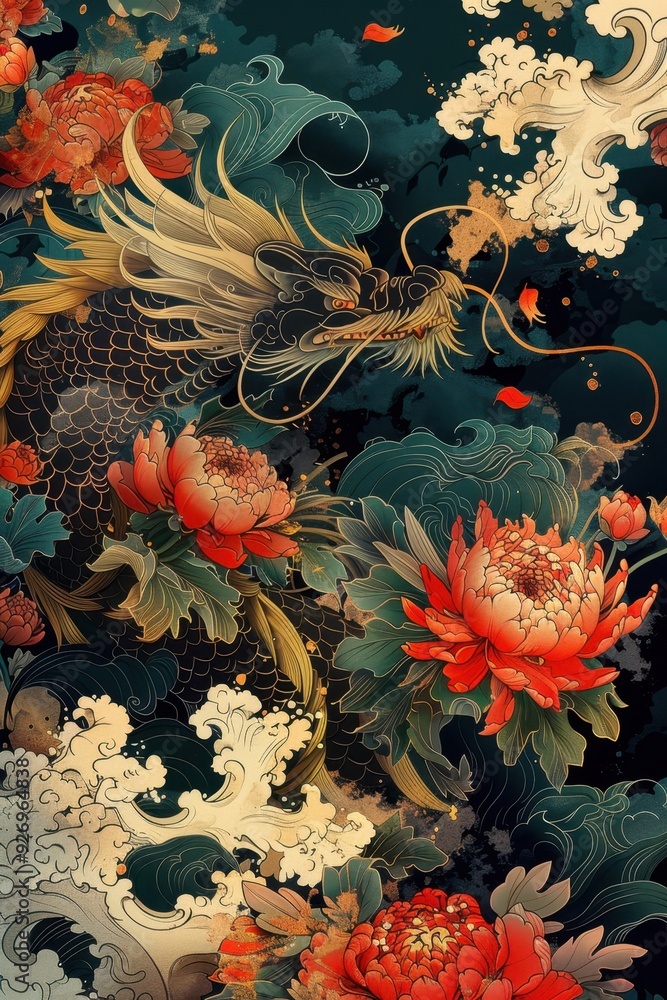 Good mean Color Flowers patterns with intricate details, reminiscent of traditional Japanese art, flowing and dynamic design, with a touch of surrealism, highly detailed and complex, perfect Good mean Color Flowers patterns with intricate details, reminiscent of traditional Japanese art, flowing and dynamic design, with a touch of surrealism, highly detailed and complex, perfect