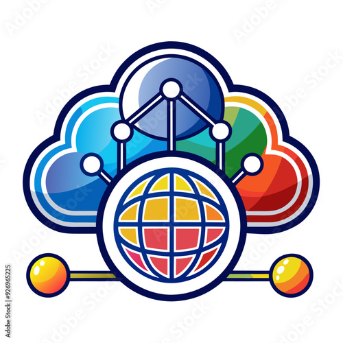 Colorful Cloud with Globe and Connected Circles