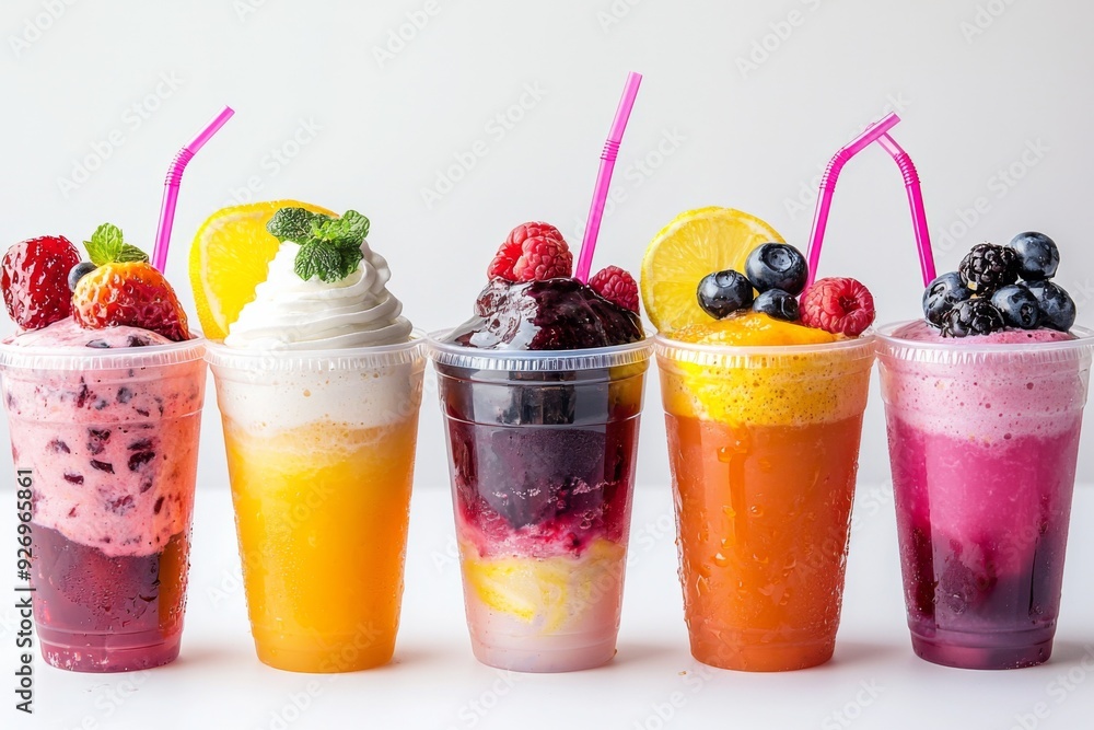 Juices and Floats in Plastic Cup on white background created with Generative AI Juices and Floats in Plastic Cup on white background created with Generative AI