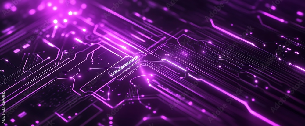 Abstract purple neon glowing circuit board with lines and connections. Abstract purple neon glowing circuit board with lines and connections.
