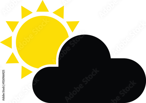 sun and cloud icon symbolizing weather conditions. sun partially obscured by a fluffy cloud evokes a of partly cloudy or mostly sunny weather. vector icon is perfect for weather apps, website design