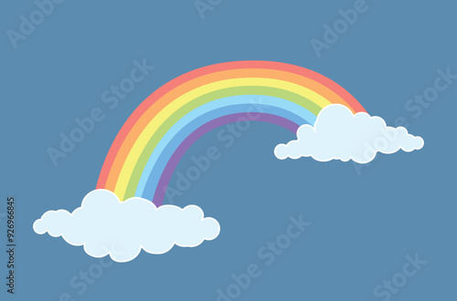 Color Rainbow With Clouds, on blue sly background, vector illustration