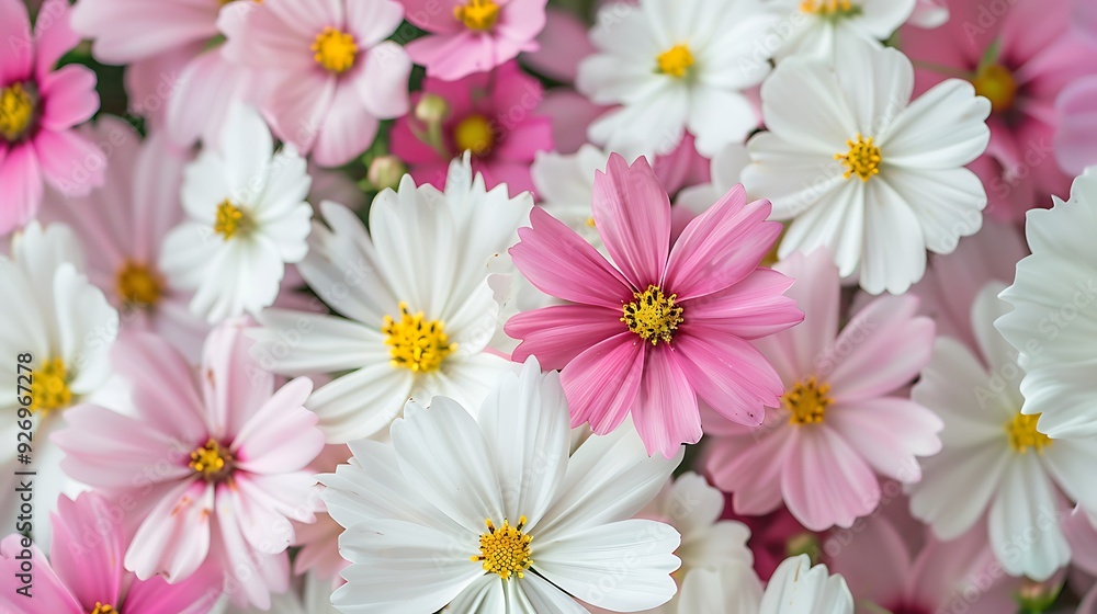 Fototapeta premium Pink and white flowers on colorful background
