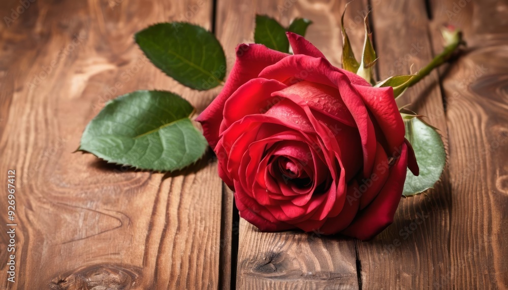 Elegance in simplicity A single red rose on a rustic wooden surface Elegance in simplicity A single red rose on a rustic wooden surface