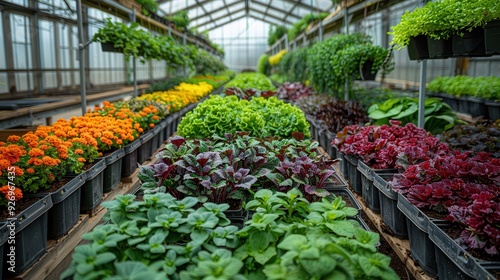 Green Oasis - Aerial View of Lush Hydroponic Greenhouse with Blank Space for Text