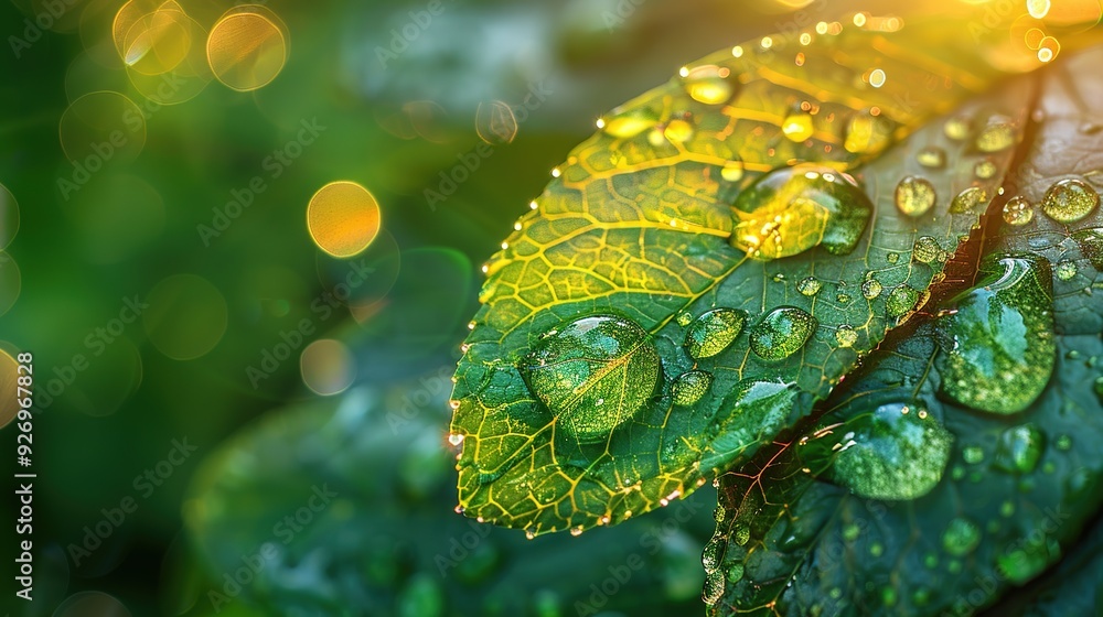 A Transparent Rain Droplet Resting on a Leaf: Nature's Delicate Balance and Microcosm Beauty. Macro Photography of Water Bead on Green Leaf Surface. A Transparent Rain Droplet Resting on a Leaf: Nature's Delicate Balance and Microcosm Beauty. Macro Photography of Water Bead on Green Leaf Surface.