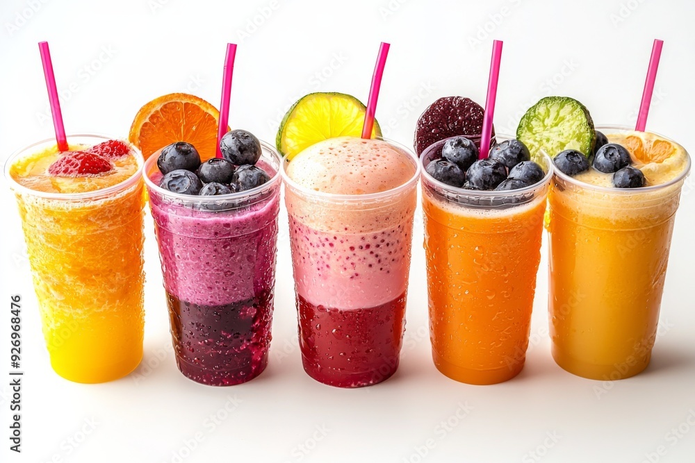 Juices and Floats in Plastic Cup on white background created with Generative AI Juices and Floats in Plastic Cup on white background created with Generative AI