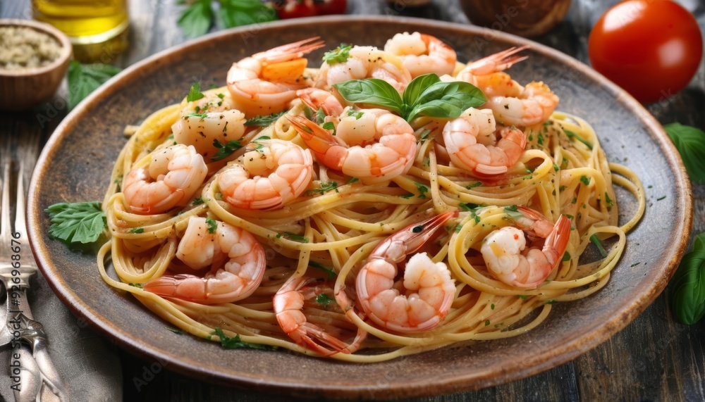 Delicious seafood pasta ready to be savored Delicious seafood pasta ready to be savored