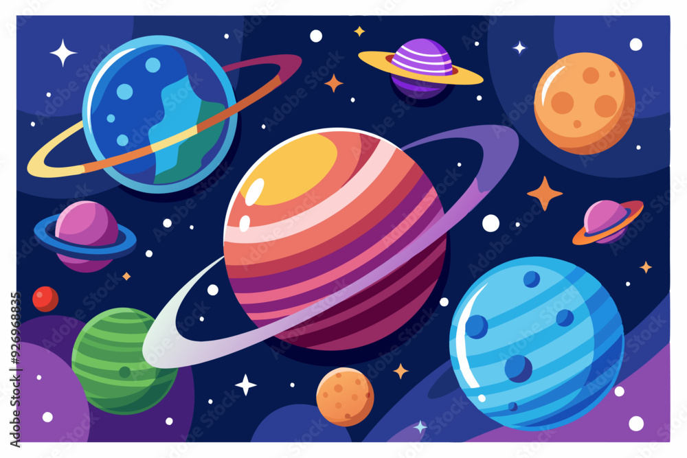 Colorful Planets and Stars in Space Illustration Colorful Planets and Stars in Space Illustration