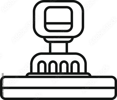 Line art icon of a notary public stamp pressing down on a document to approve its legality