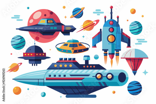 Futuristic Spacecraft and Planets in a Cosmic Setting