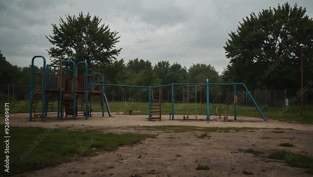 A scene that evokes nostalgia through a quiet, abandoned playground ai_generated A scene that evokes nostalgia through a quiet, abandoned playground ai_generated