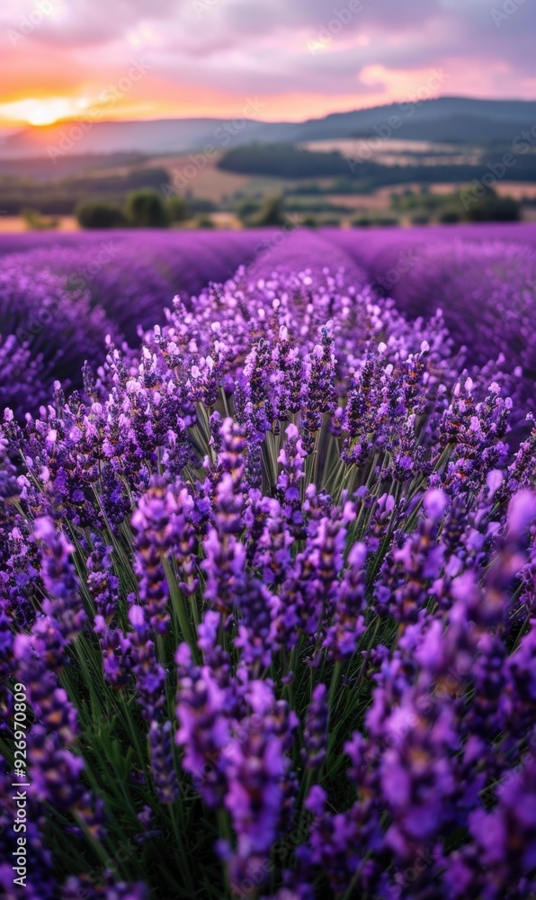 Fototapeta premium Purple lavender field in bloom. AI.