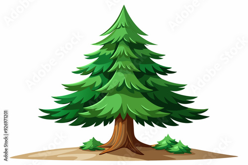A Tall Green Pine Tree with Two Smaller Trees at its Base