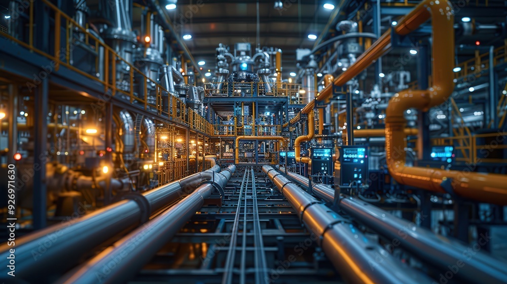 Industrial IoT Setup Monitoring Factory Machinery with Blank Space for Text Industrial IoT Setup Monitoring Factory Machinery with Blank Space for Text