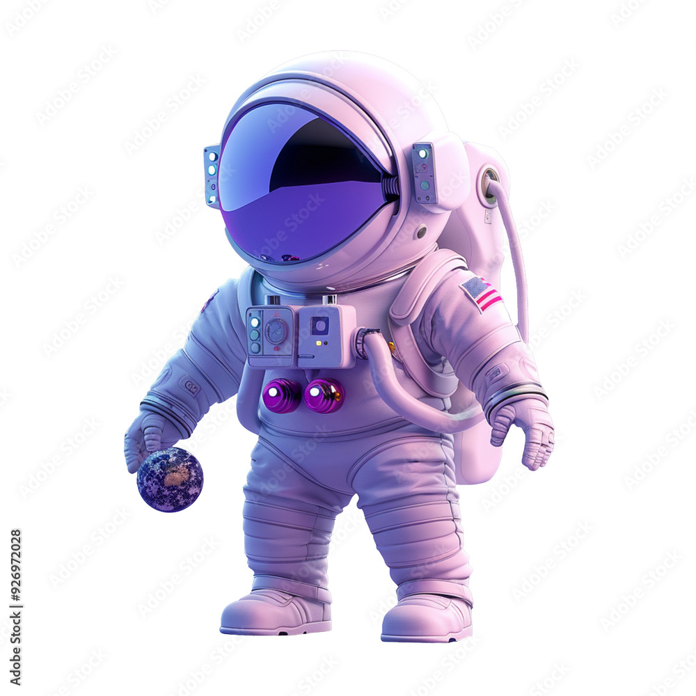 Cute 3D character icon of a full-body astronaut, wearing a space suit and helmet Cute 3D character icon of a full-body astronaut, wearing a space suit and helmet