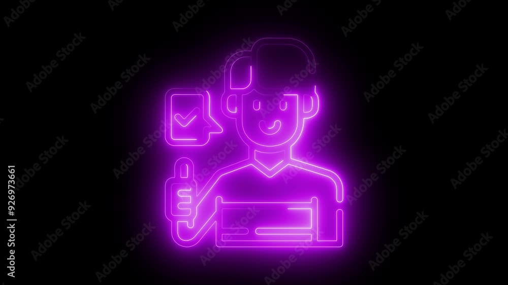 Neon Thumbs-Up Icon, Glowing Approval Symbol, Luminous Happy Face with Checkmark, Modern Positive Feedback Icon, Neon Checkmark and Thumbs-Up, Blue Glowing Agreement Sign Neon Thumbs-Up Icon, Glowing Approval Symbol, Luminous Happy Face with Checkmark, Modern Positive Feedback Icon, Neon Checkmark and Thumbs-Up, Blue Glowing Agreement Sign