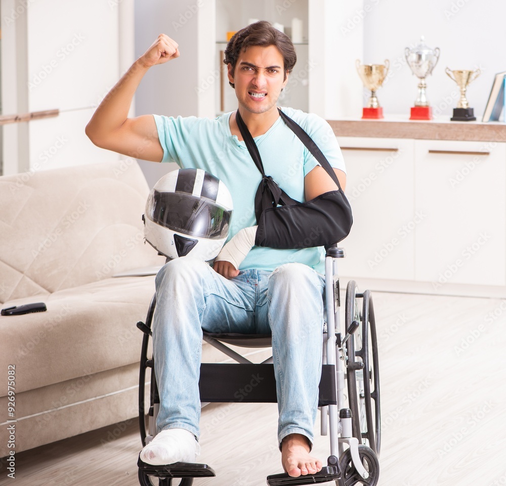 Injured motorbike rider recovering at home Injured motorbike rider recovering at home
