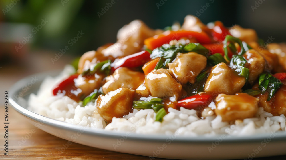 Spicy stir-fried pork and chicken with chili sauce. Spicy stir-fried pork and chicken with chili sauce.
