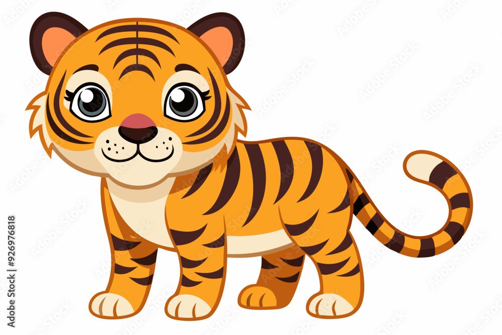Cartoon Illustration of a Friendly Tiger with Big Eyes Cartoon Illustration of a Friendly Tiger with Big Eyes