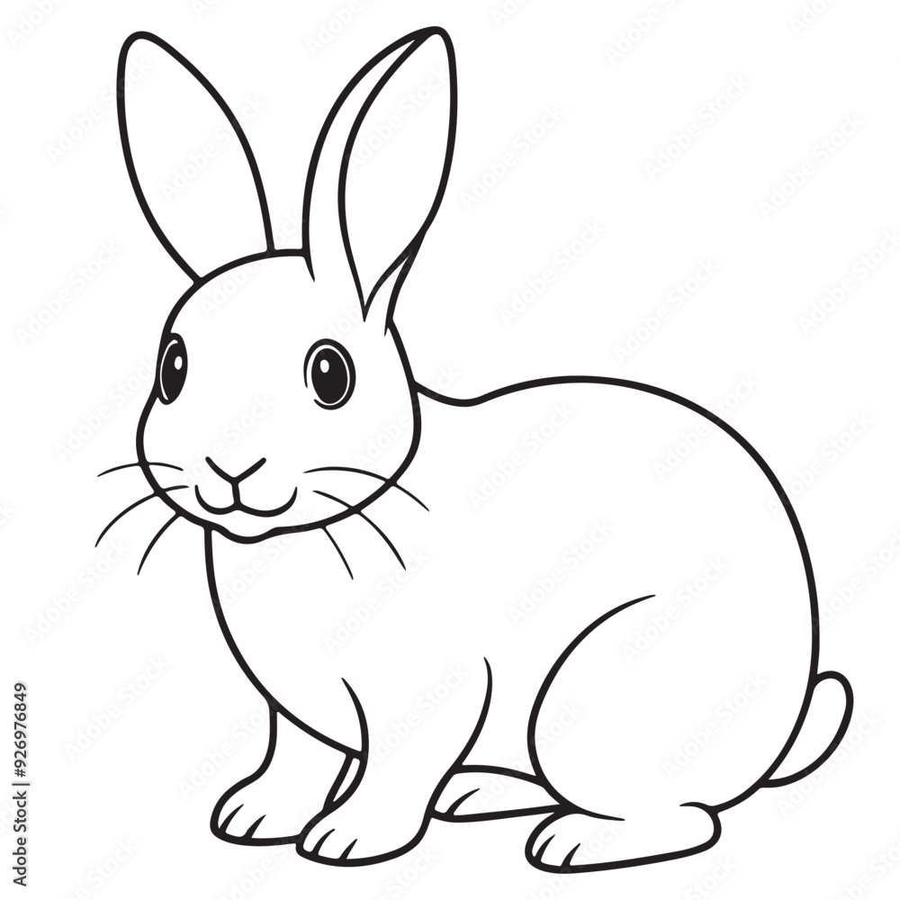 Fototapeta premium Adobe IllustratCute kawaii bunny and baby cartoon character coloring page vector illustration. Pet animal, mothers day colouring page for kidsor Artwork.
