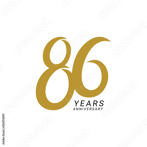 86, 86th Years Anniversary Logo, Golden Color, Vector Template Design element for birthday, invitation, wedding, jubilee and greeting card illustration. photo