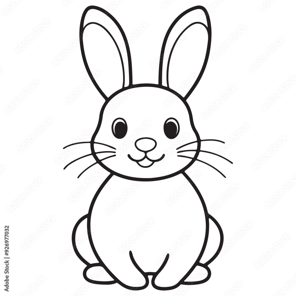Fototapeta premium Adobe IllustratCute kawaii bunny and baby cartoon character coloring page vector illustration. Pet animal, mothers day colouring page for kidsor Artwork.
