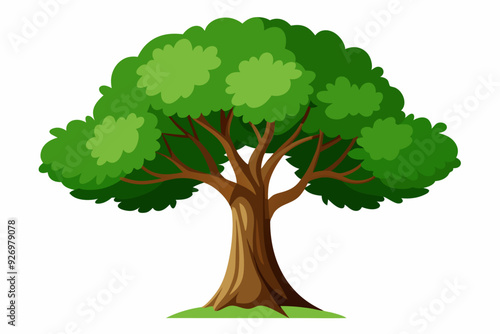 Cartoon Illustration of a Large Green Tree with Brown Branches and Trunk