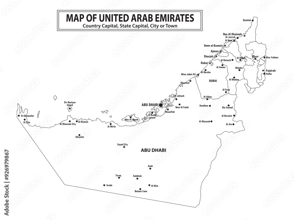 Obraz premium Geography politics map of countries. Map of country with capital, state capital and major city.