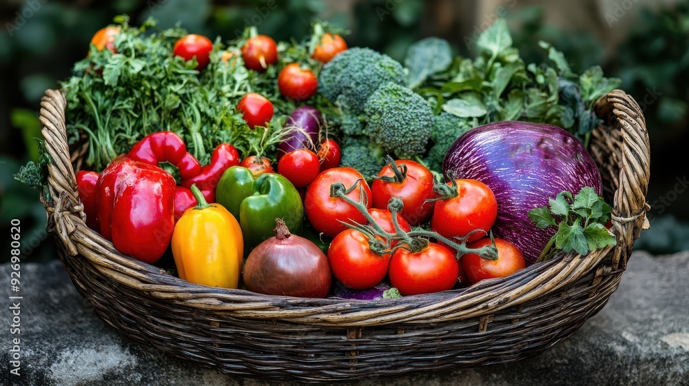Nourishment essentials: colorful vegetables in a basket Nourishment essentials: colorful vegetables in a basket