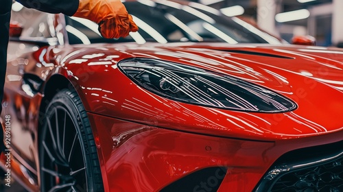 Wallpaper Mural A car enthusiast applying a ceramic coating to a luxury sports car, with a focus on the paint's shine Torontodigital.ca