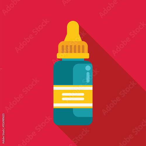 Nasal spray bottle icon in flat style with long shadow on a red background