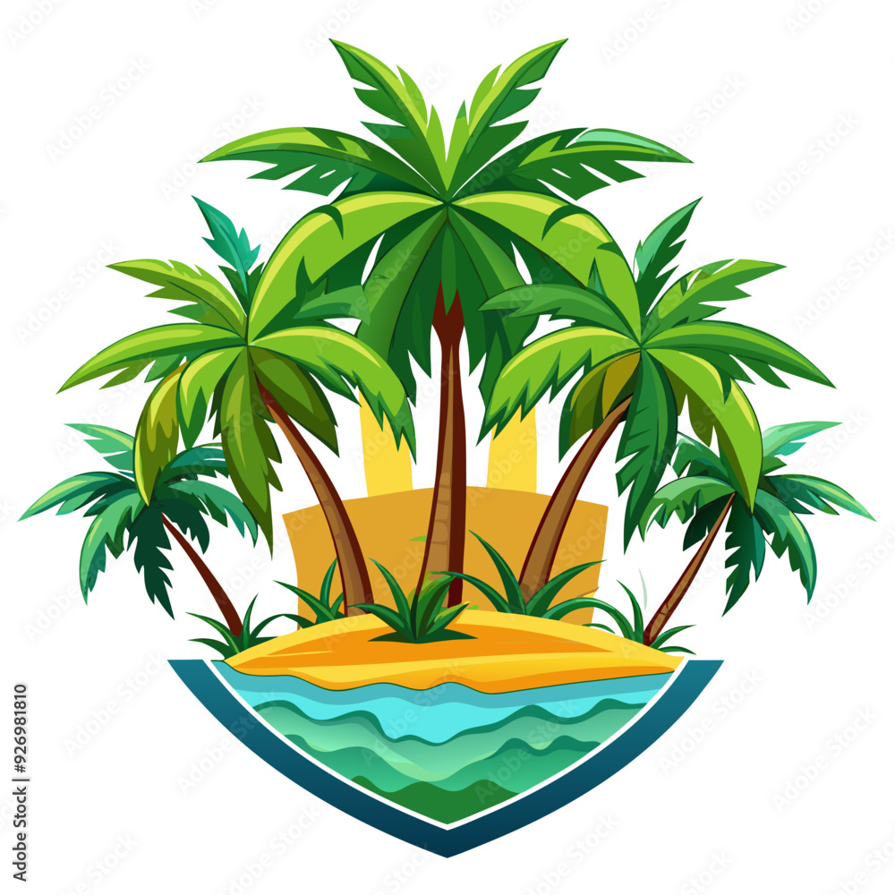 Obraz premium Tropical Island with Palm Trees and Ocean Waves