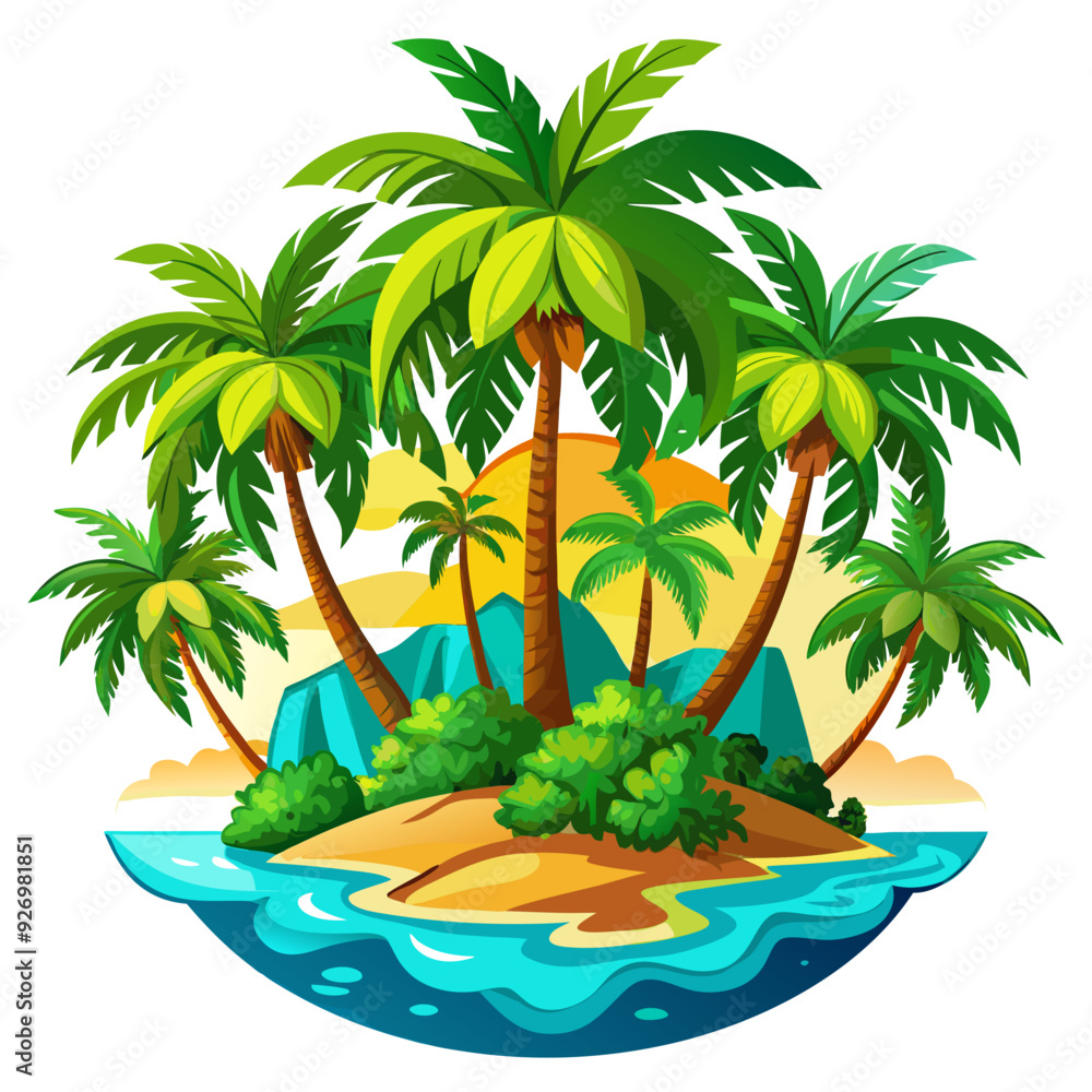 Obraz premium Tropical Island with Palm Trees and Ocean
