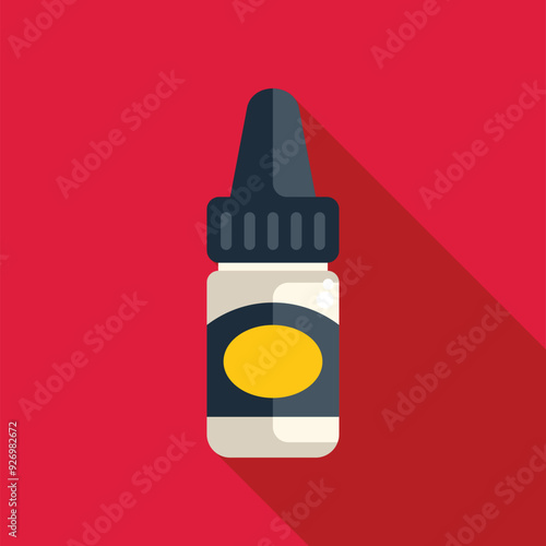 Nasal spray dropper bottle for delivering medicine, featuring a long shadow against a vibrant red backdrop