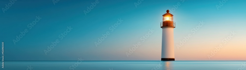 A serene lighthouse standing tall by the calm sea at sunset, illuminating the tranquil waters and the beautiful sky. A serene lighthouse standing tall by the calm sea at sunset, illuminating the tranquil waters and the beautiful sky.