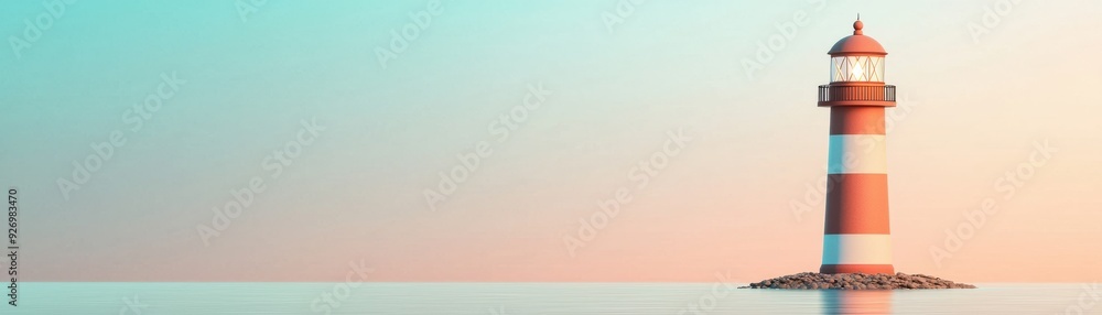 A serene lighthouse standing tall by the calm water, illuminated by soft pastel colors during sunset. Perfect for coastal themes. A serene lighthouse standing tall by the calm water, illuminated by soft pastel colors during sunset. Perfect for coastal themes.