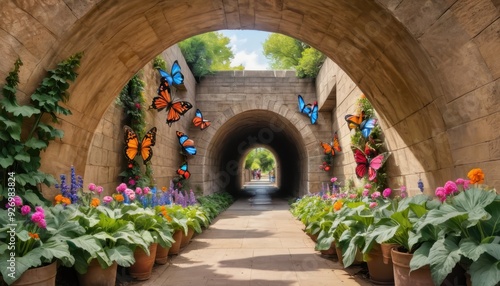 A flower garden inside the castle