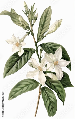 botanical illustration of jasmine flowers